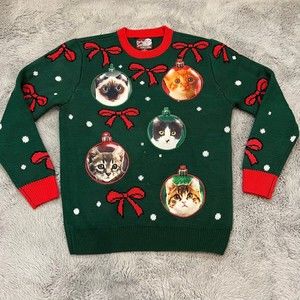 Ugly Party Sweater Cat Christmas Sweater - Medium